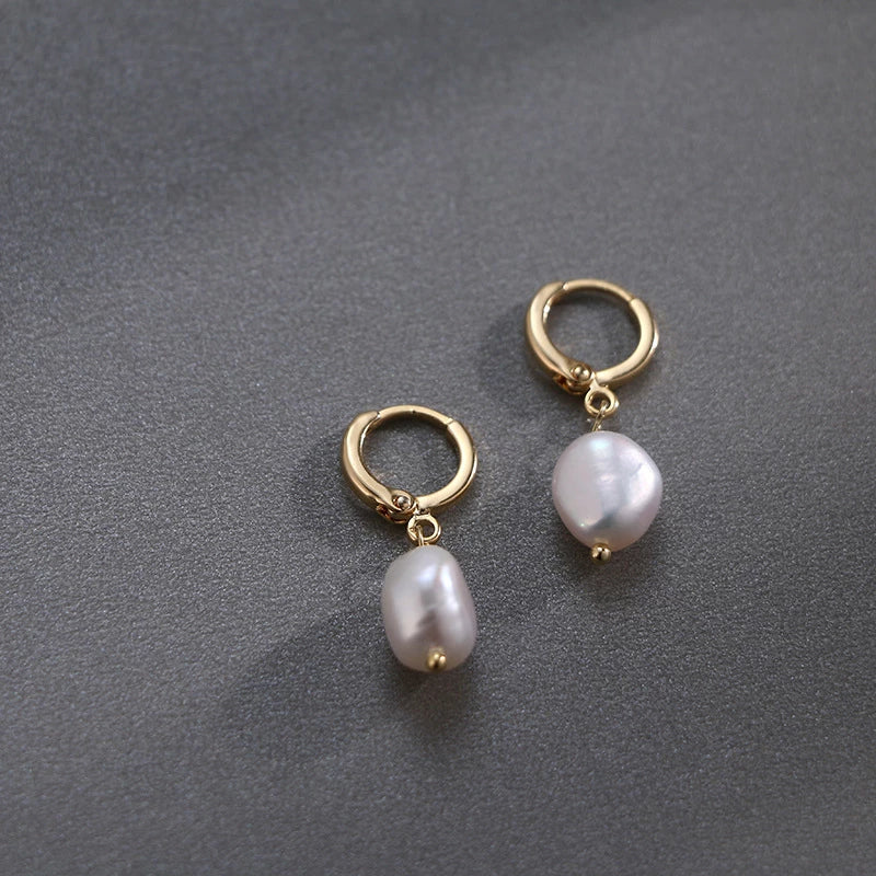 Freshwater Pearl Drop Huggie Earrings - Image 11