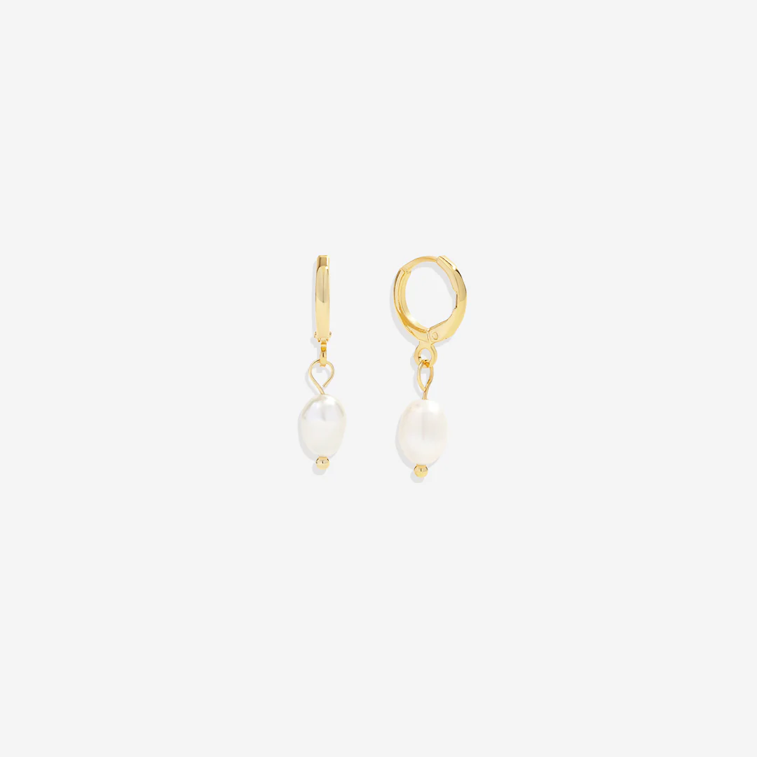 Freshwater Pearl Drop Huggie Earrings - Image 3