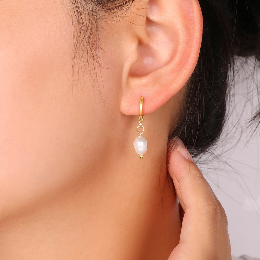 Freshwater Pearl Drop Huggie Earrings - Image 31