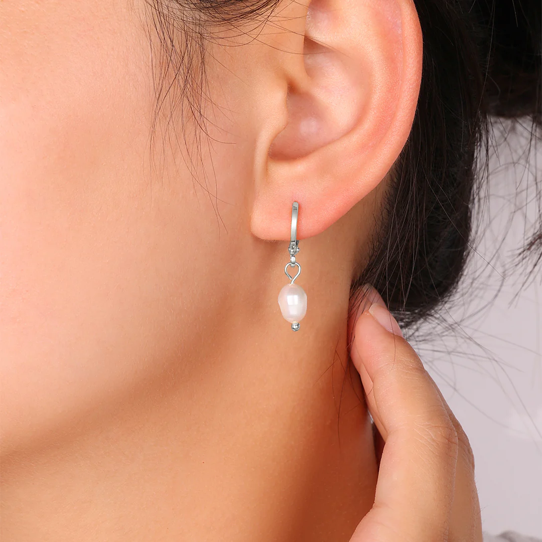 Freshwater Pearl Drop Huggie Earrings - Image 37