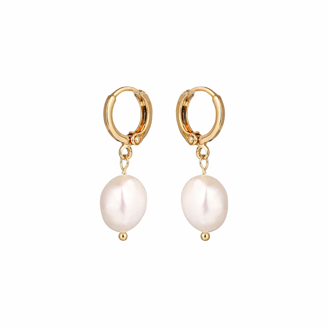 Freshwater Pearl Drop Huggie Earrings - Image 6