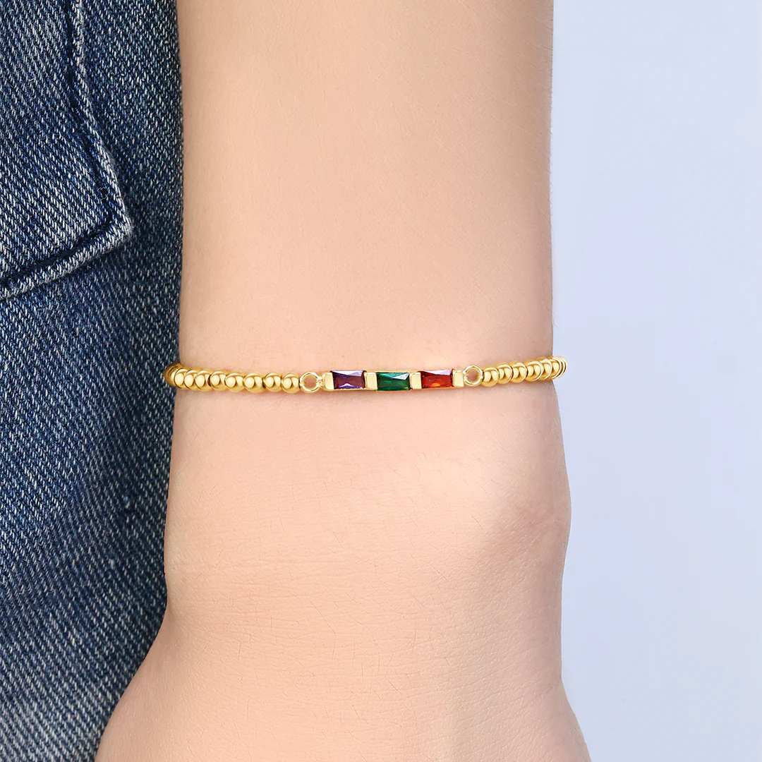 Personalized Baguette Birthstone Beaded Bracelet - Image 3