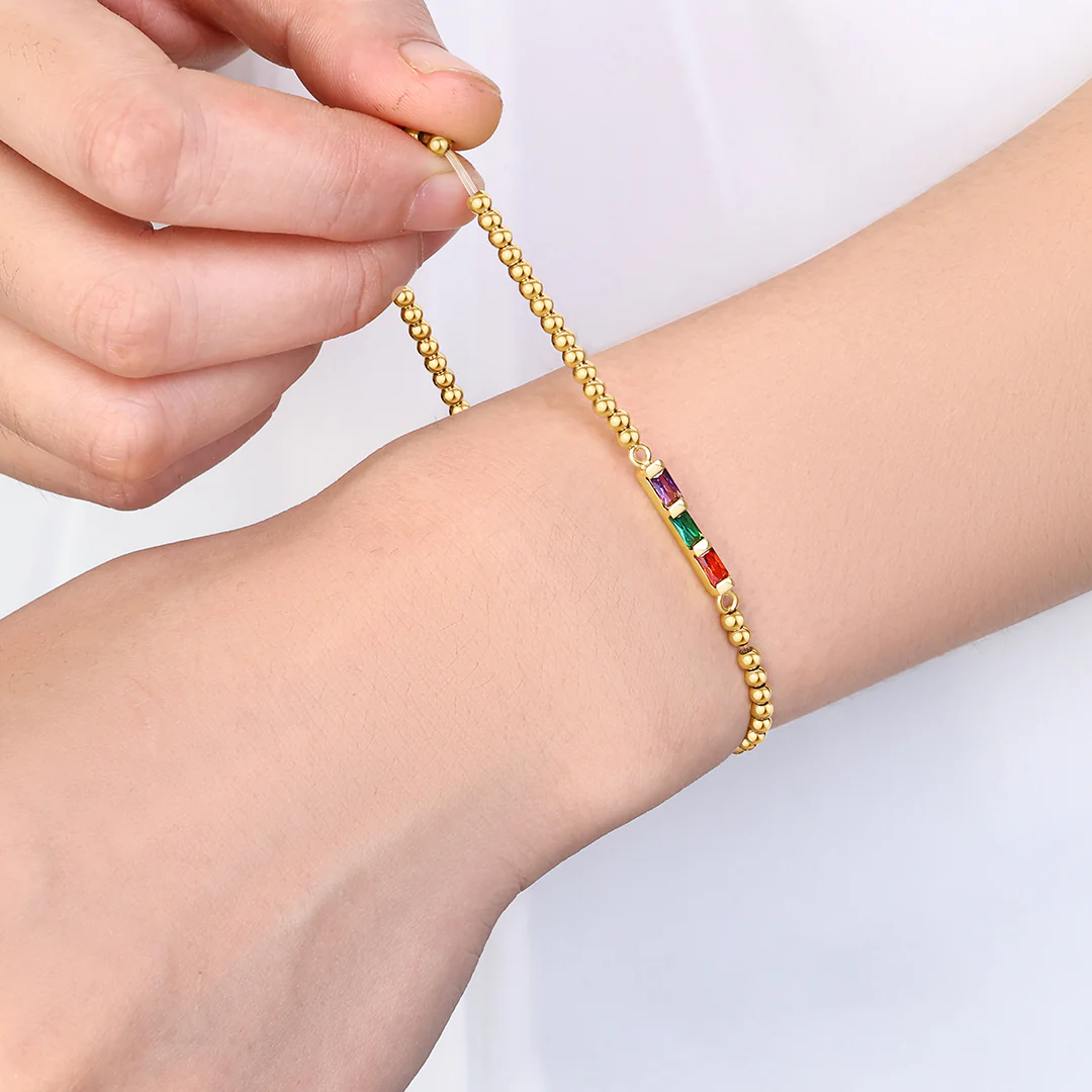Personalized Baguette Birthstone Beaded Bracelet - Image 4