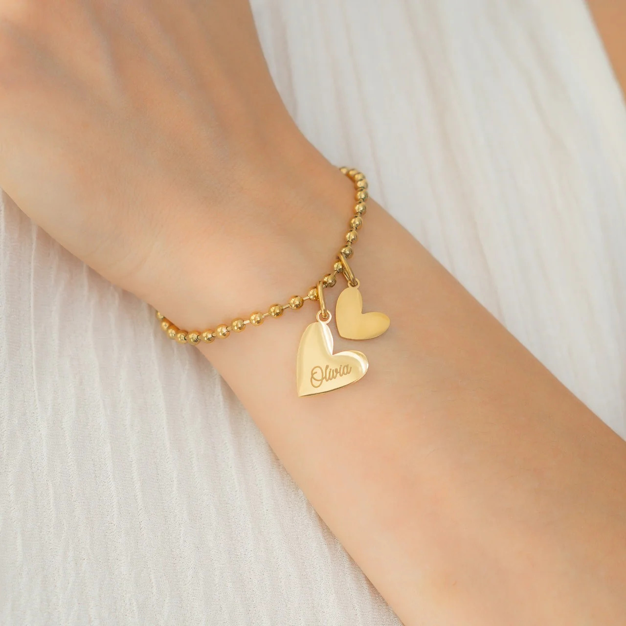 Personalized Beaded Double Heart Charm Bracelet - Image 3