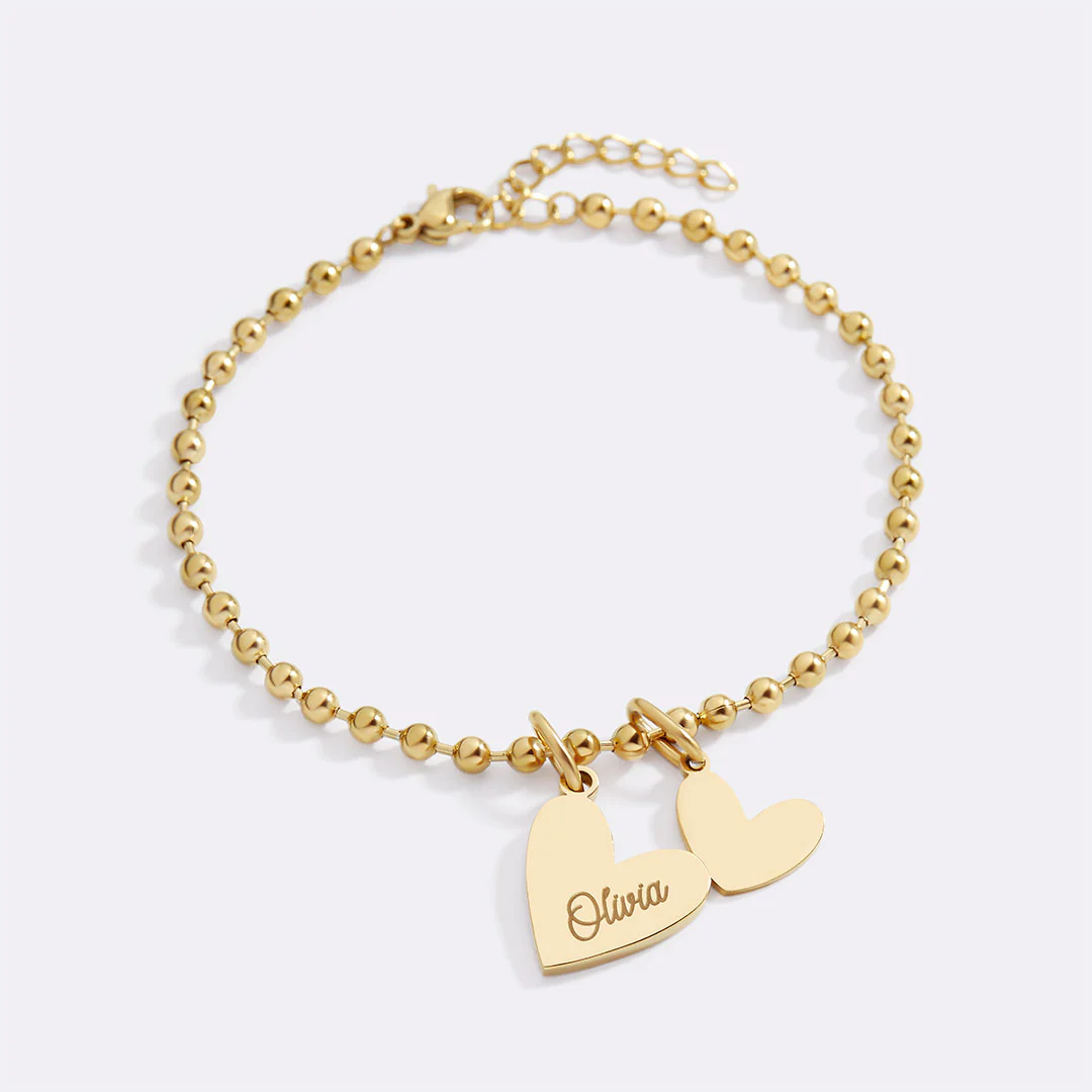 Personalized Beaded Double Heart Charm Bracelet - Image 4