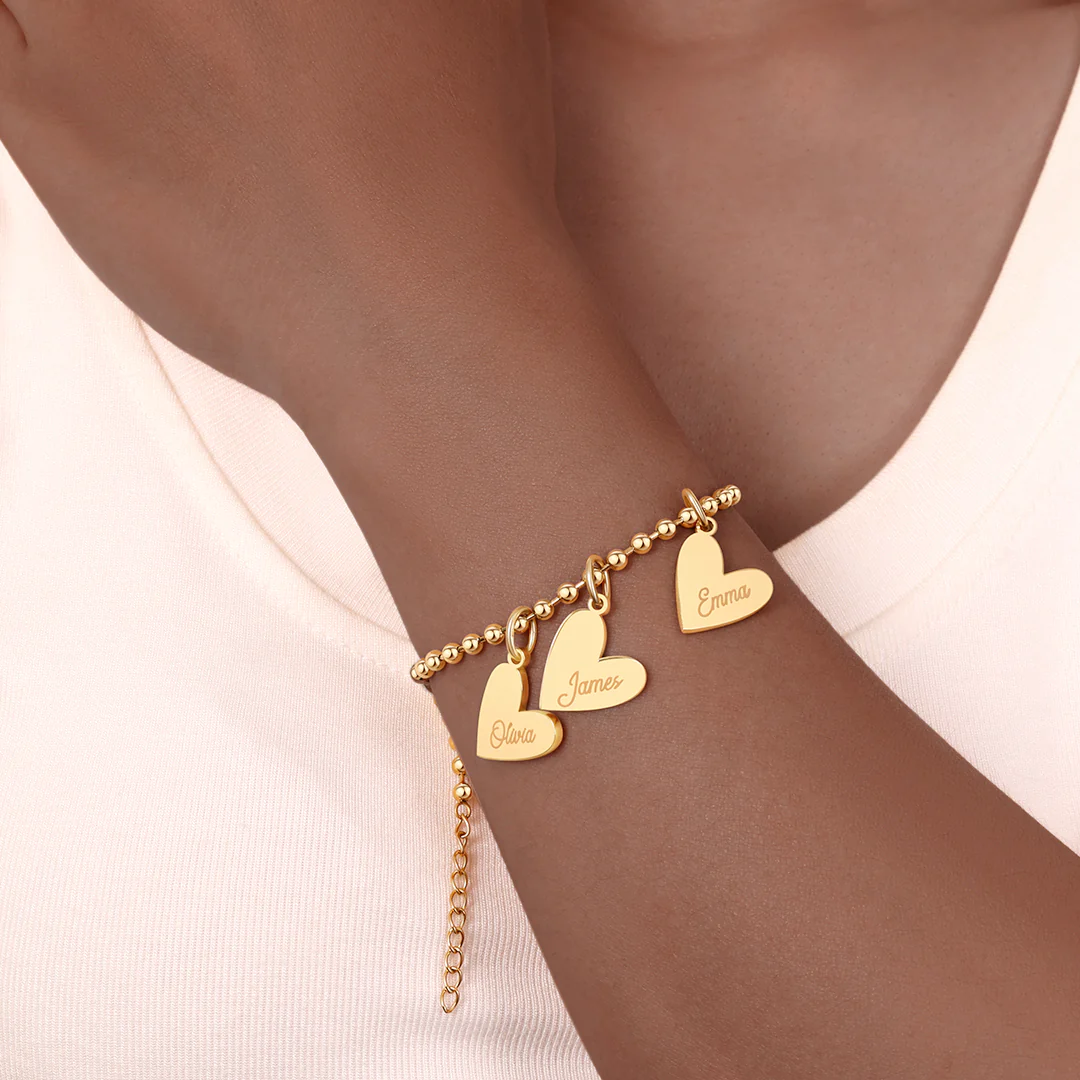 Personalized Beaded Double Heart Charm Bracelet - Image 5