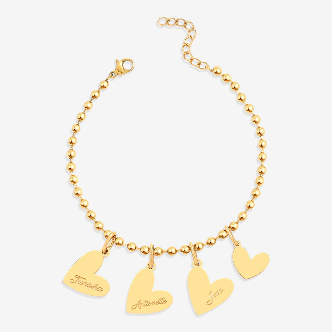 Personalized Beaded Double Heart Charm Bracelet - Image 7