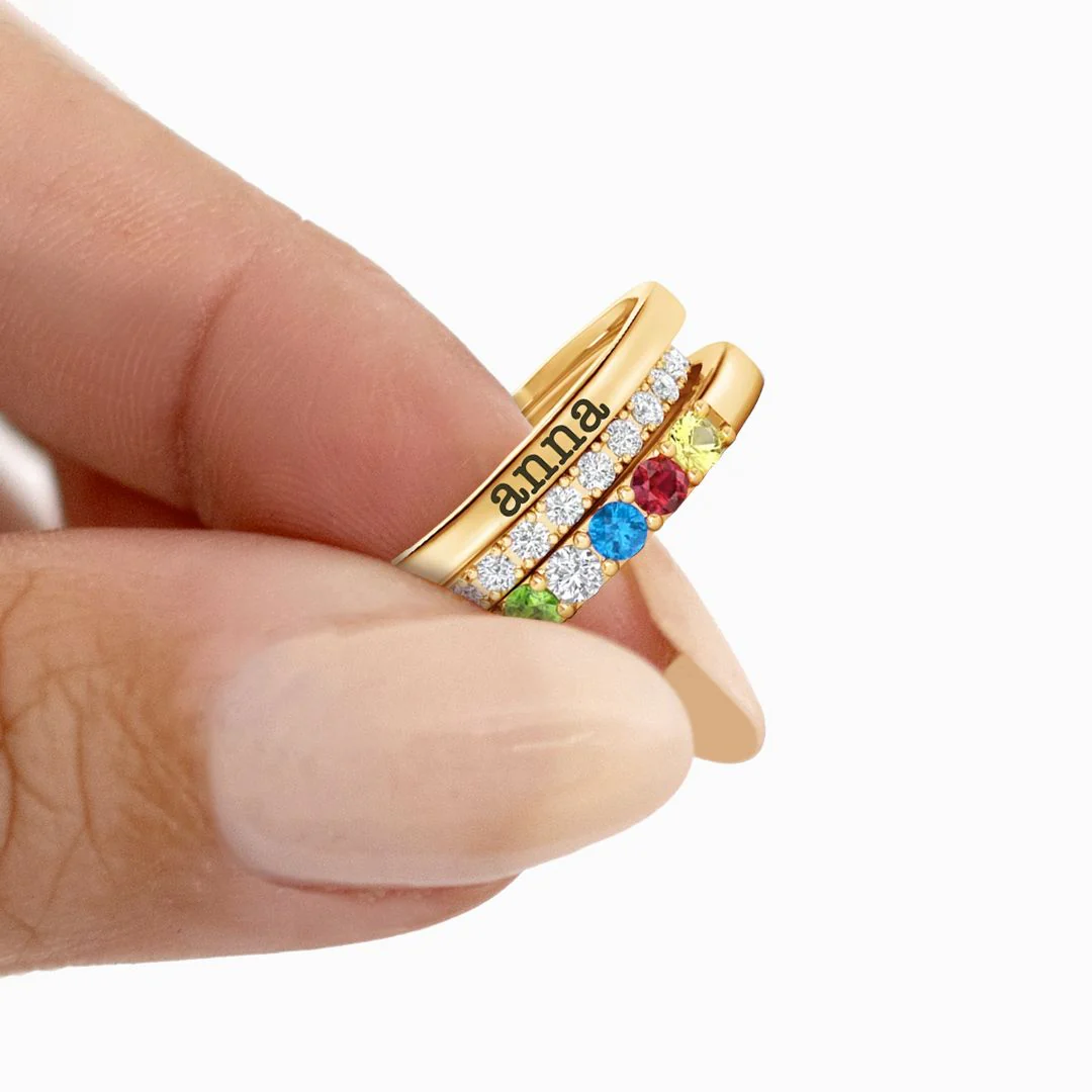 Personalized Name Birthstones Stacking Rings - Image 12