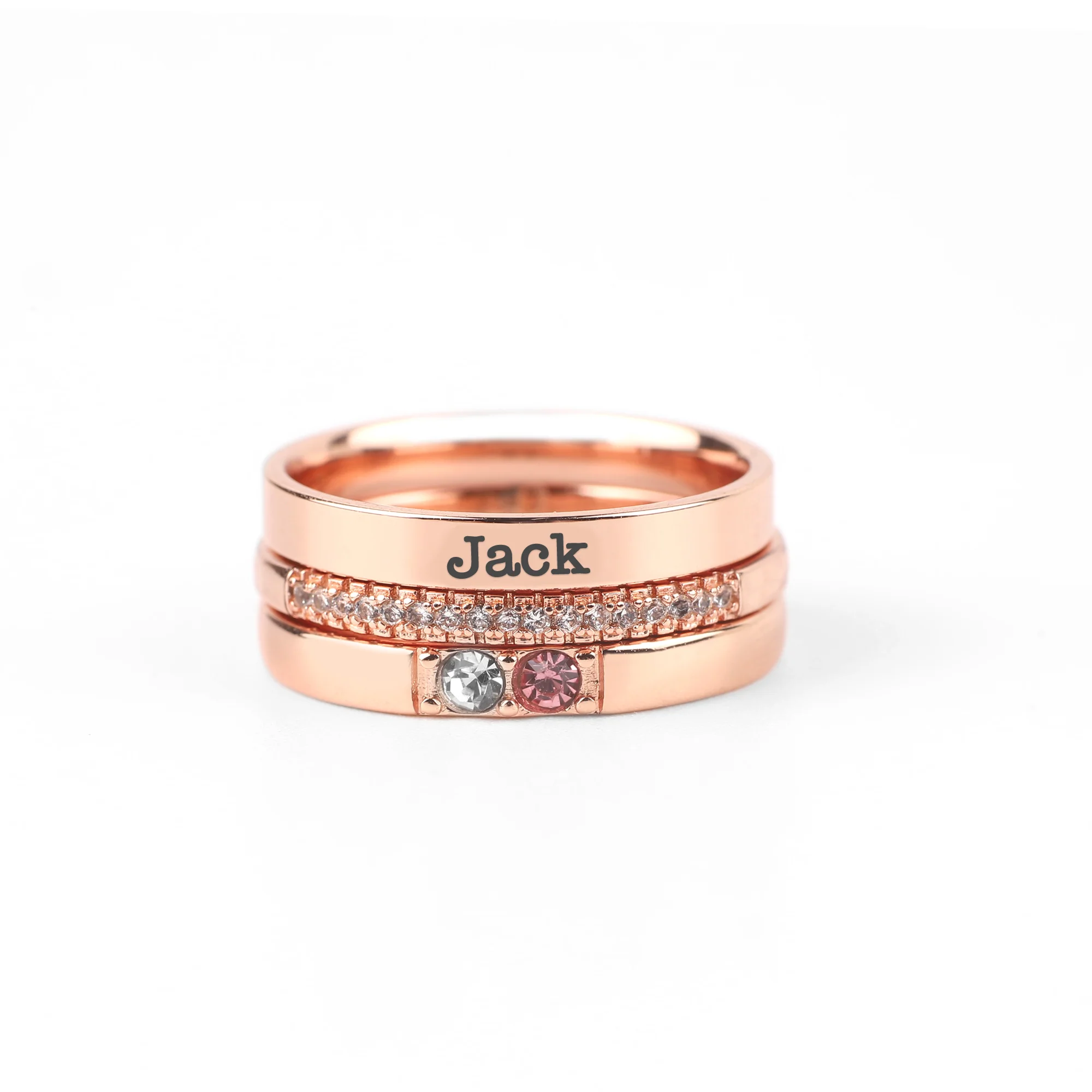 Personalized Name Birthstones Stacking Rings - Image 14