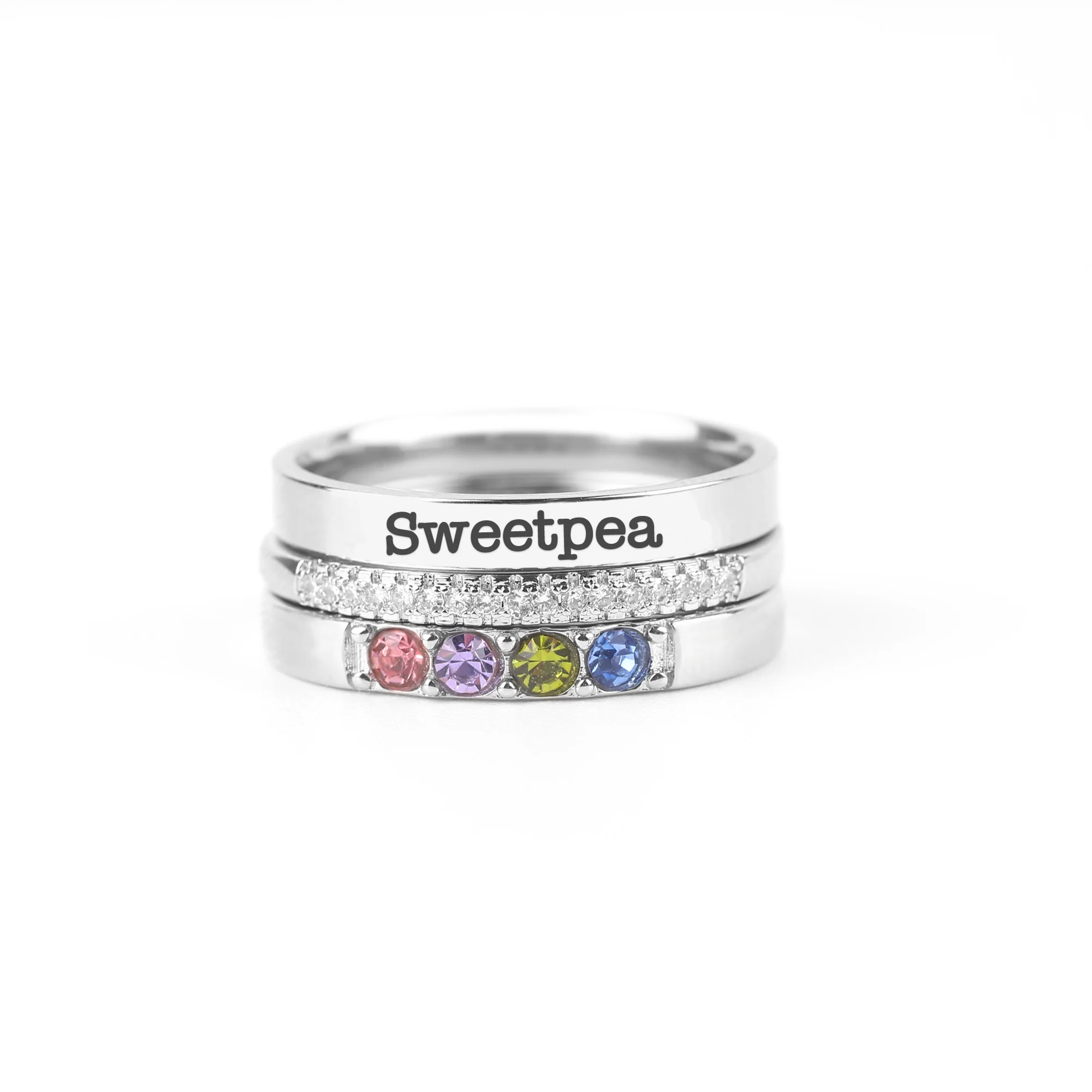 Personalized Name Birthstones Stacking Rings - Image 15