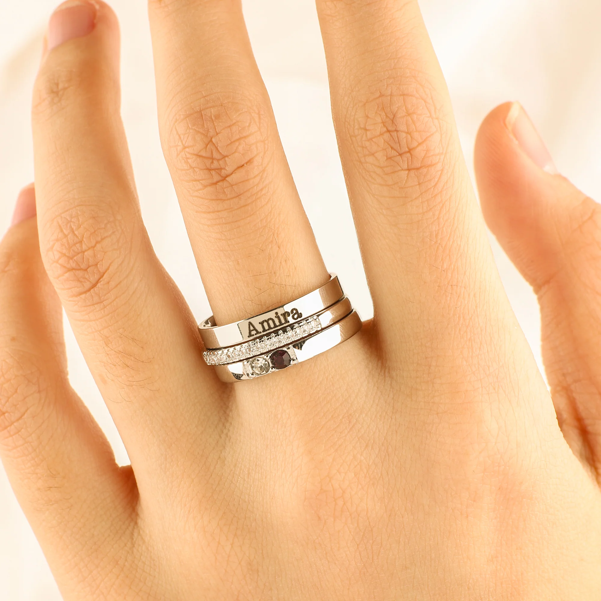 Personalized Name Birthstones Stacking Rings - Image 16