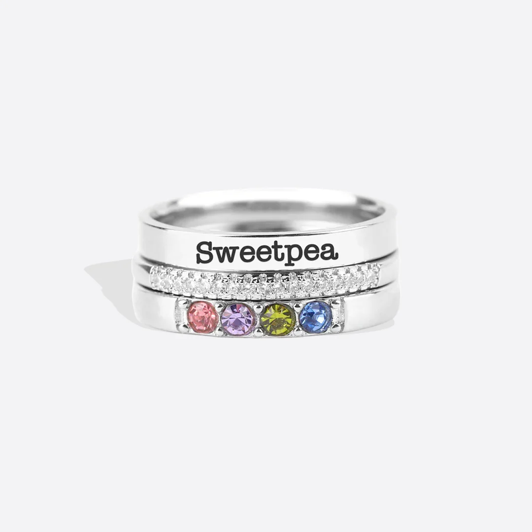 Personalized Name Birthstones Stacking Rings - Image 24