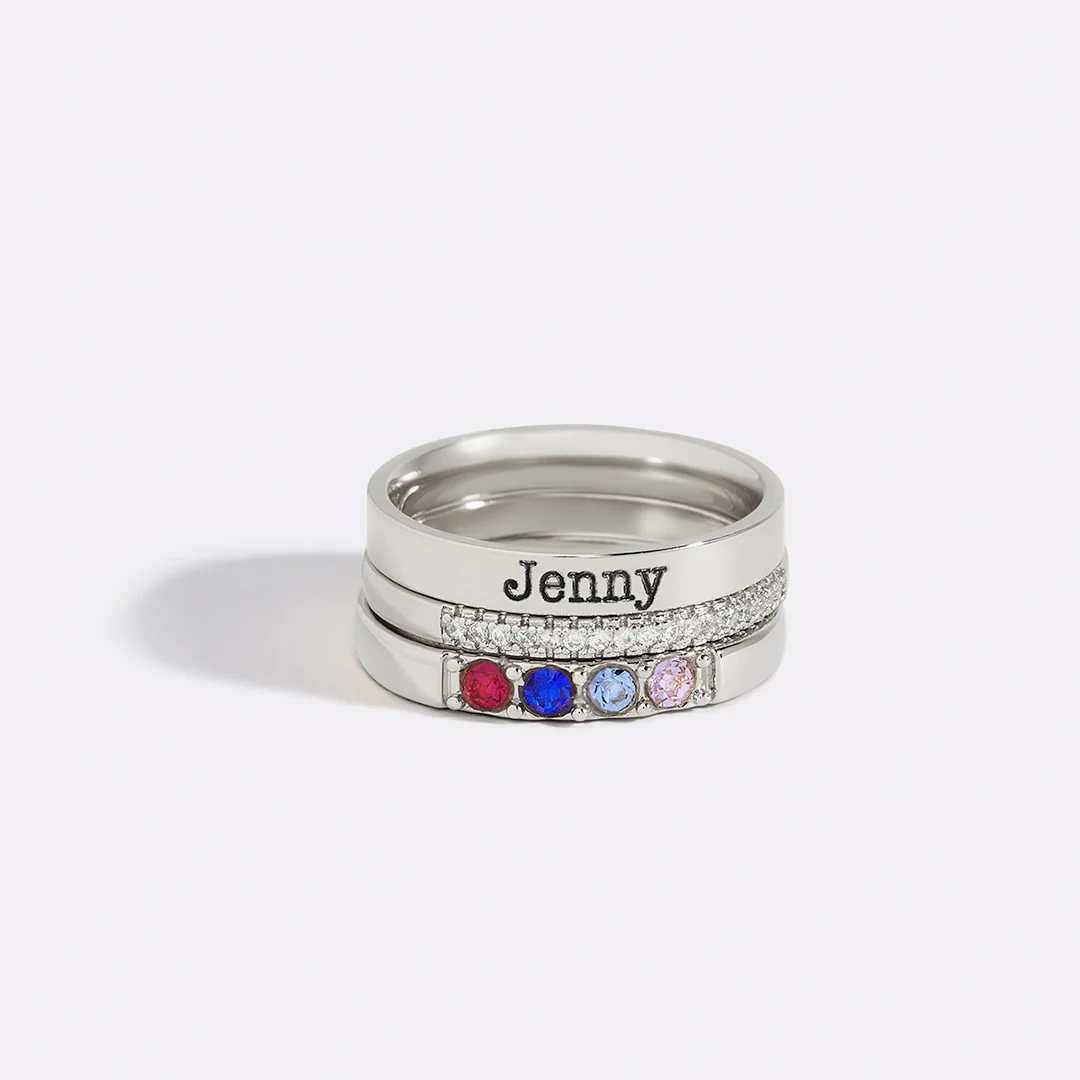 Personalized Name Birthstones Stacking Rings - Image 28