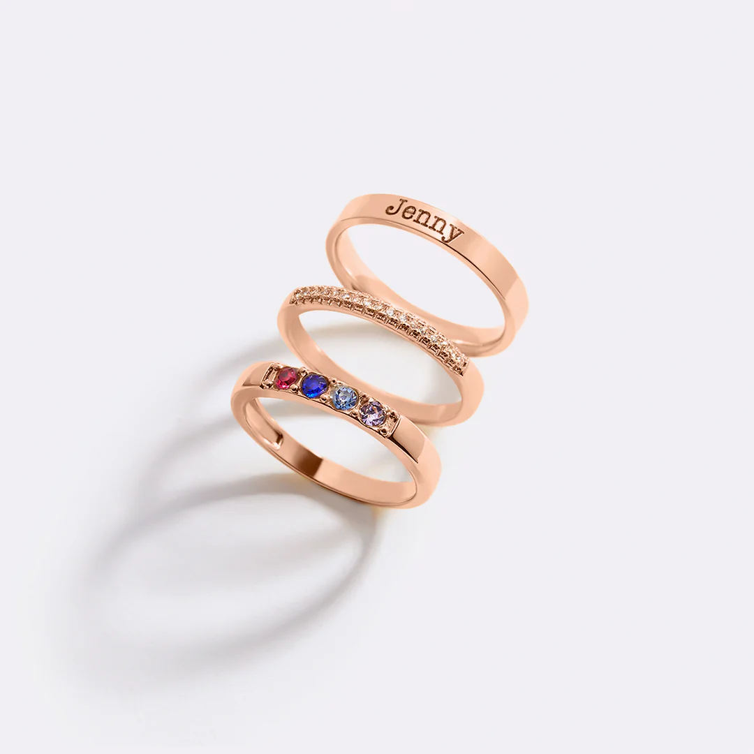 Personalized Name Birthstones Stacking Rings - Image 29