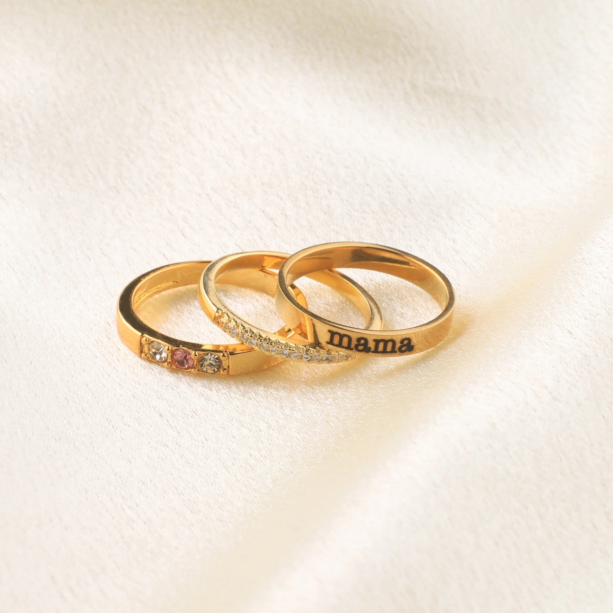 Personalized Name Birthstones Stacking Rings - Image 3