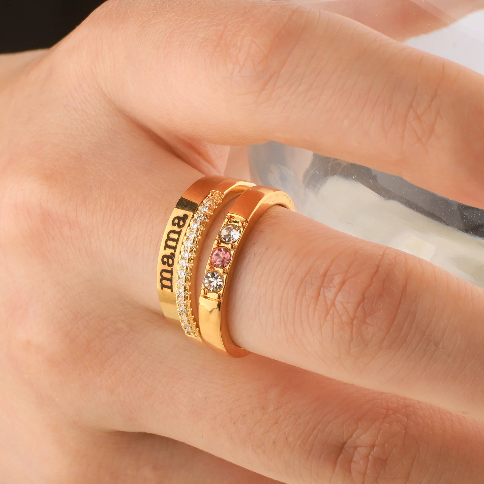 Personalized Name Birthstones Stacking Rings - Image 4