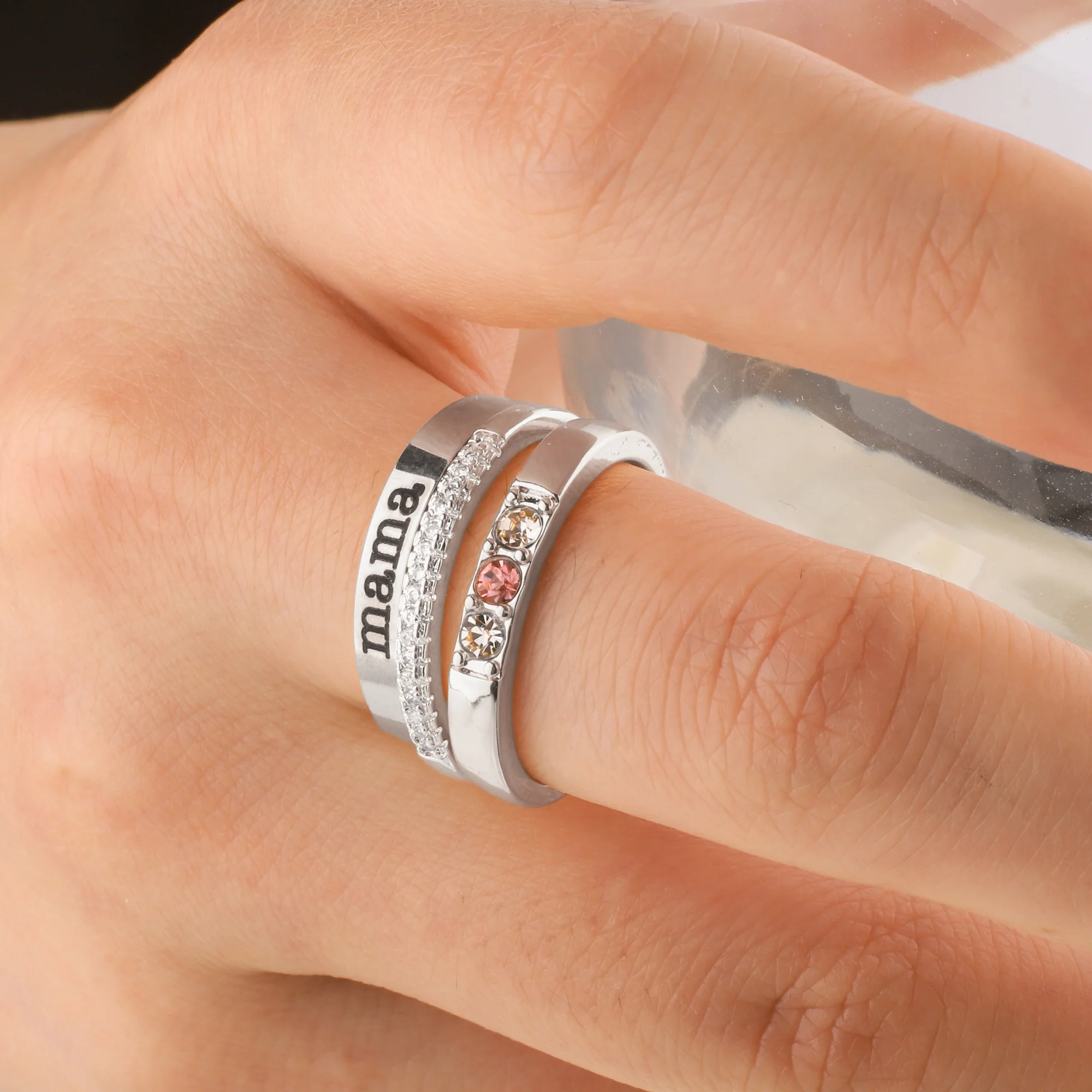 Personalized Name Birthstones Stacking Rings - Image 8