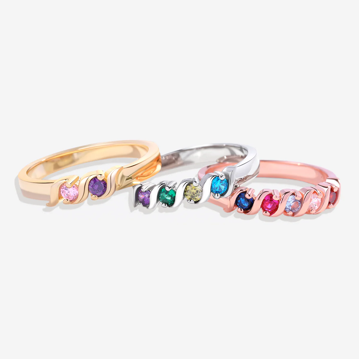 Personalized Wave Birthstones Ring - Image 4