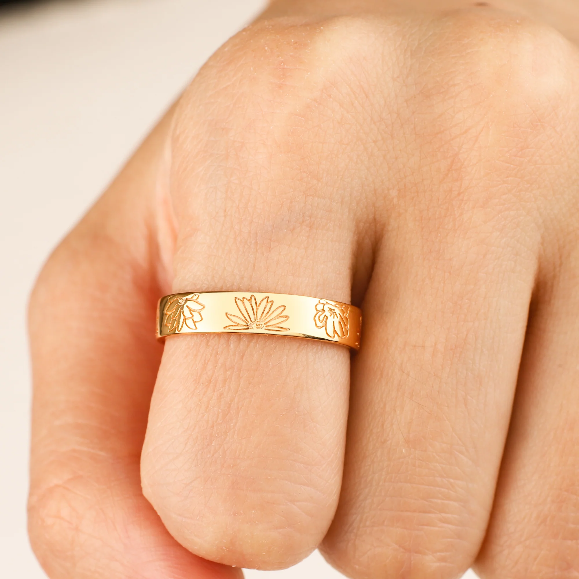 Personalized Stamped Flower Ring - Image 3