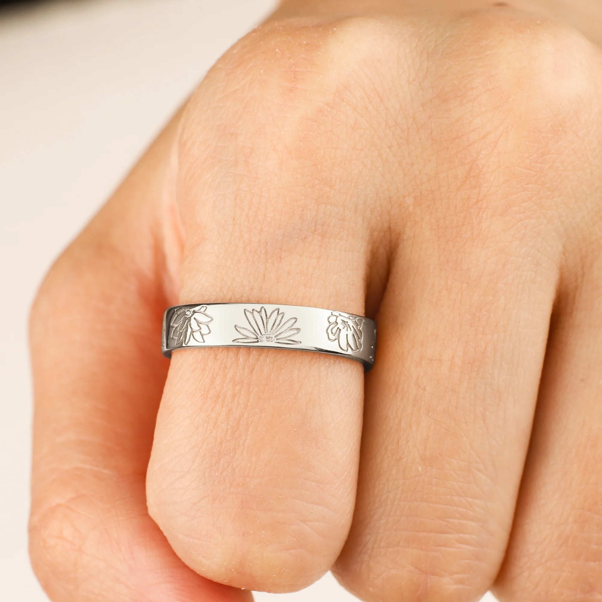 Personalized Stamped Flower Ring - Image 4