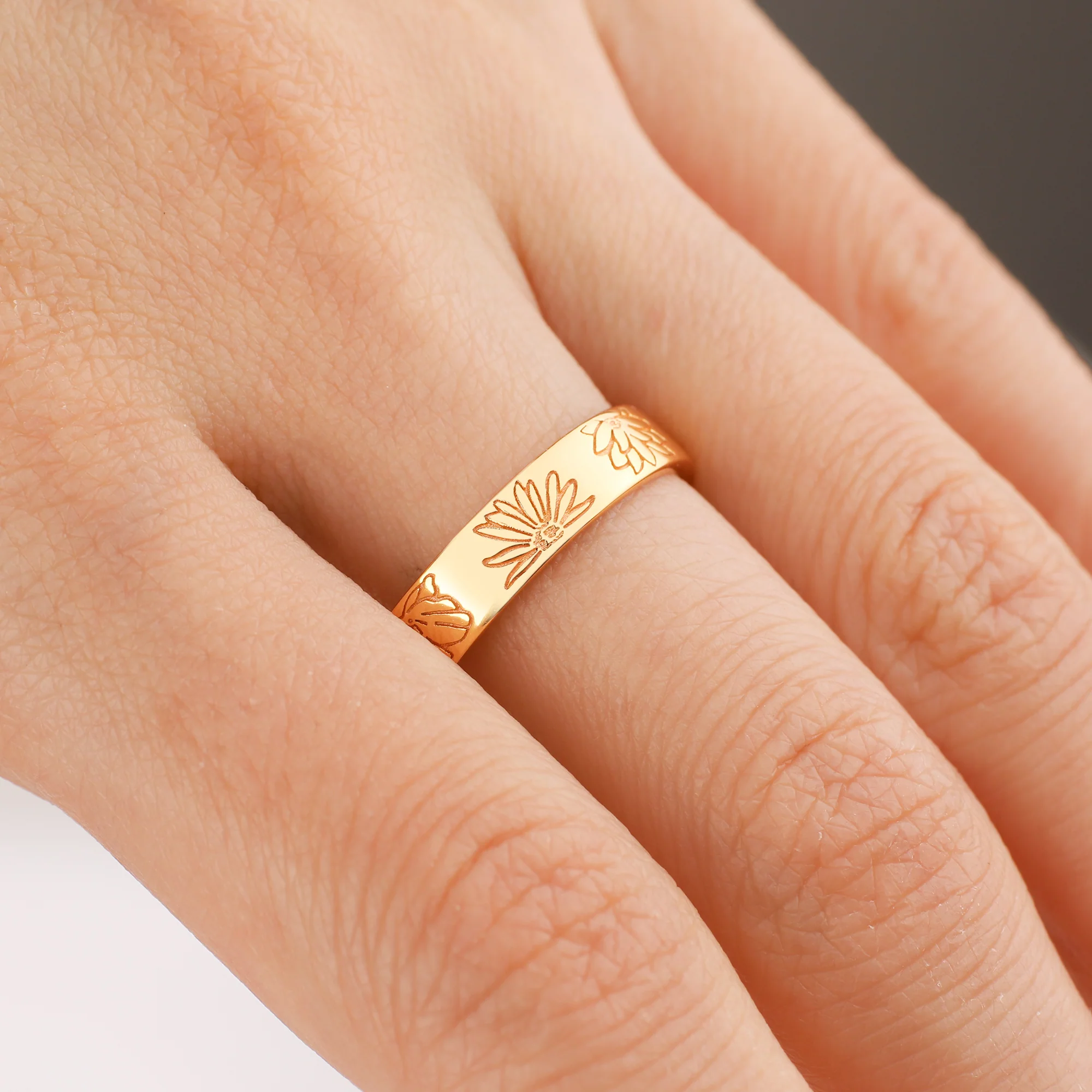 Personalized Stamped Flower Ring - Image 5