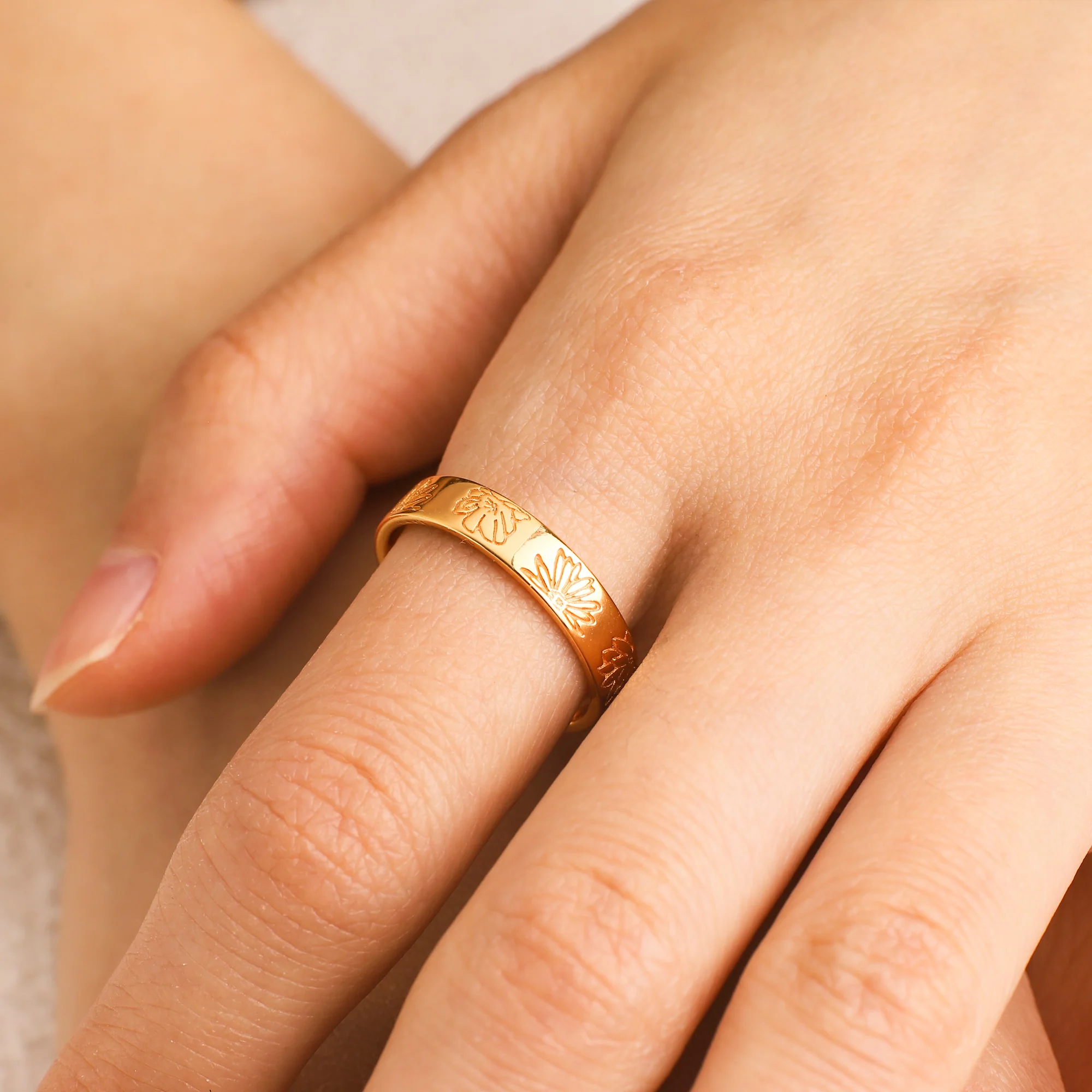 Personalized Stamped Flower Ring - Image 7