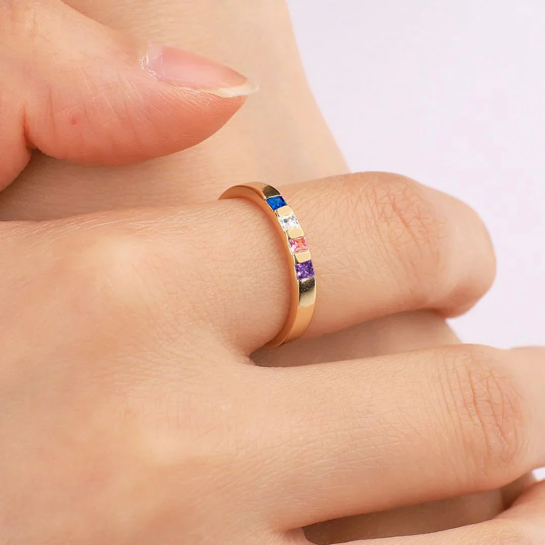 Princess-Cut Birthstone Band Ring - Image 29