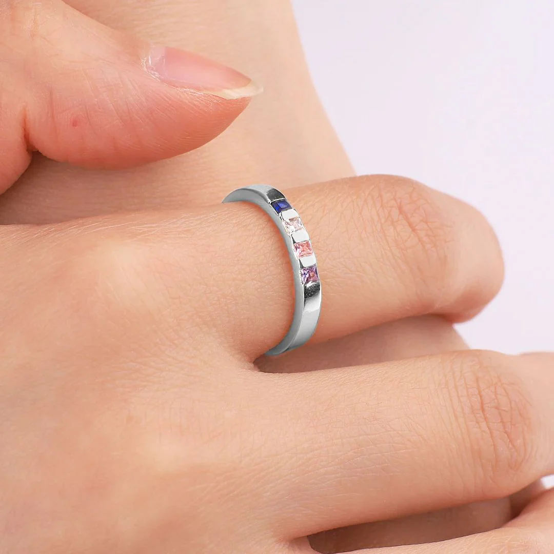 Princess-Cut Birthstone Band Ring - Image 3