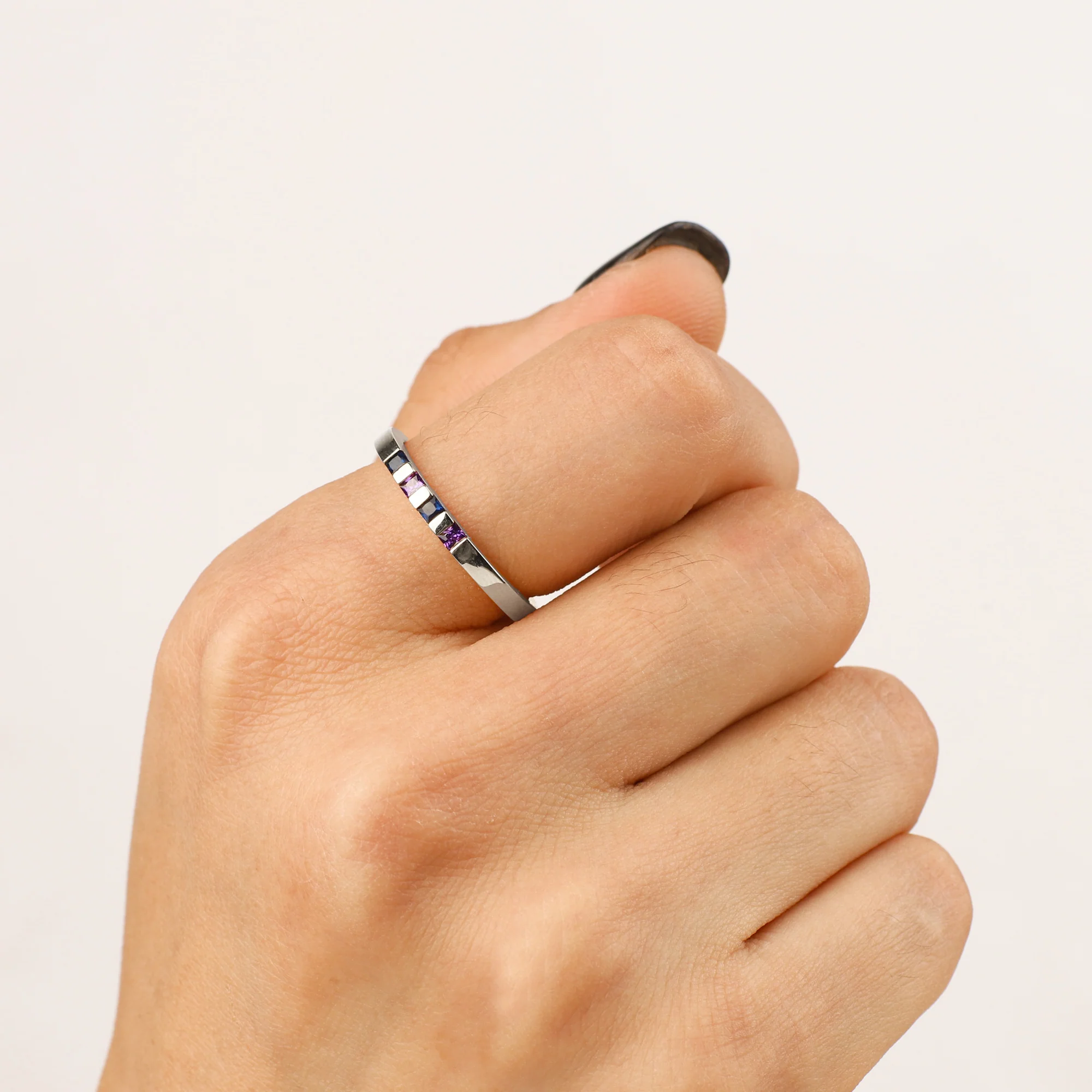 Princess-Cut Birthstone Band Ring - Image 30