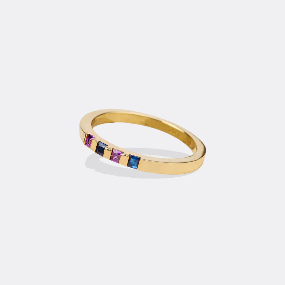 Princess-Cut Birthstone Band Ring - Image 36