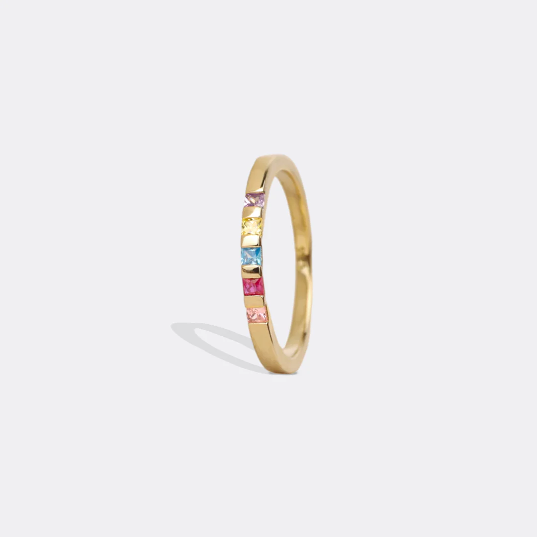 Princess-Cut Birthstone Band Ring - Image 37