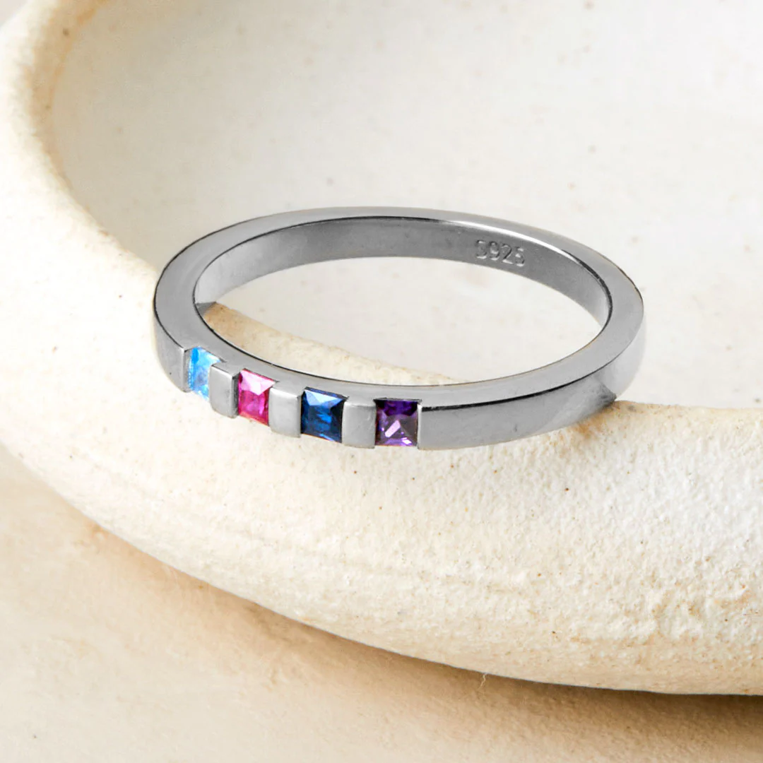 Princess-Cut Birthstone Band Ring - Image 7