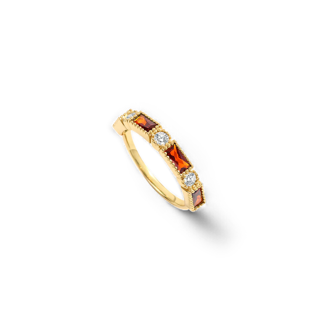 Personalized Round and Baguette Birthstone Ring