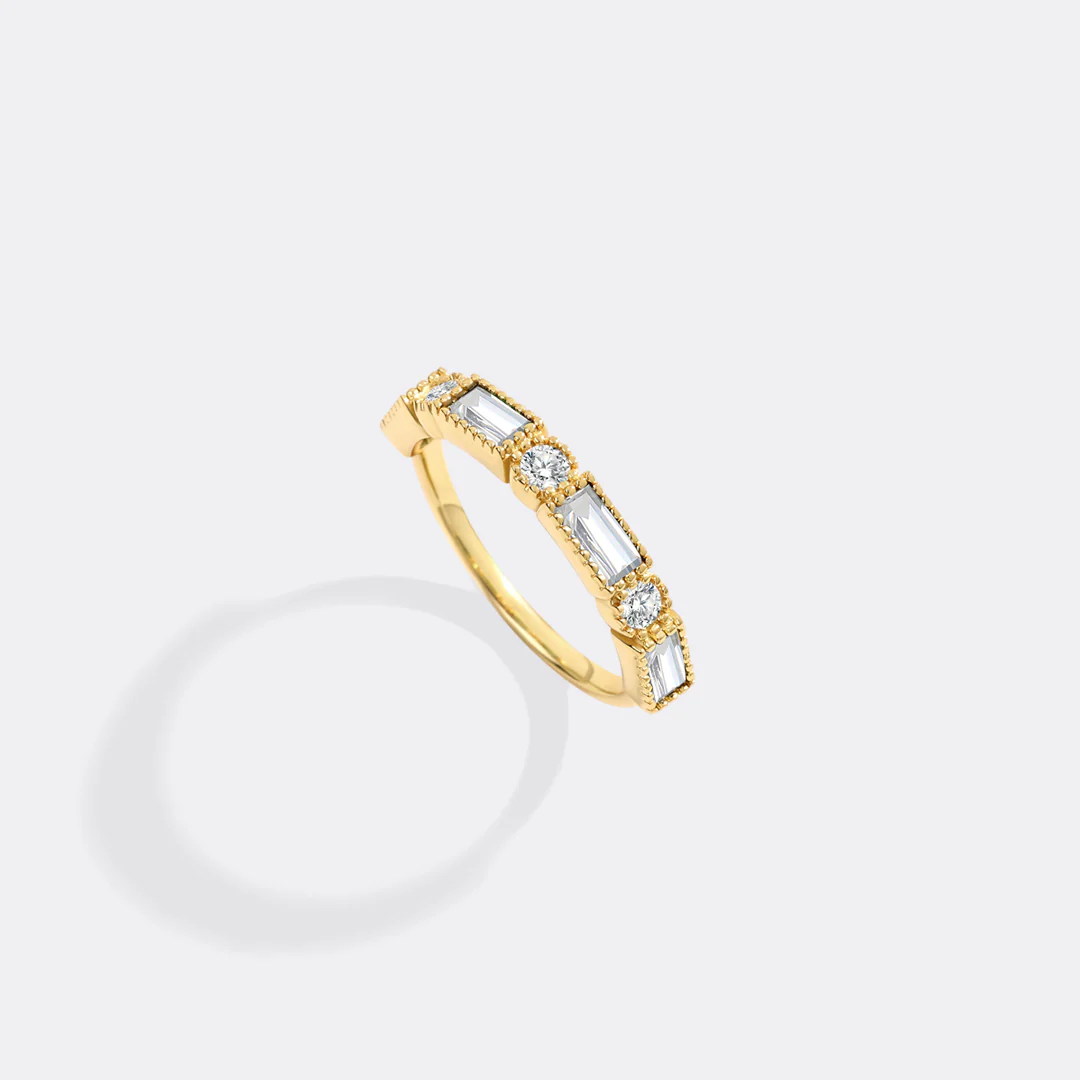 Personalized Round and Baguette Birthstone Ring - Image 10