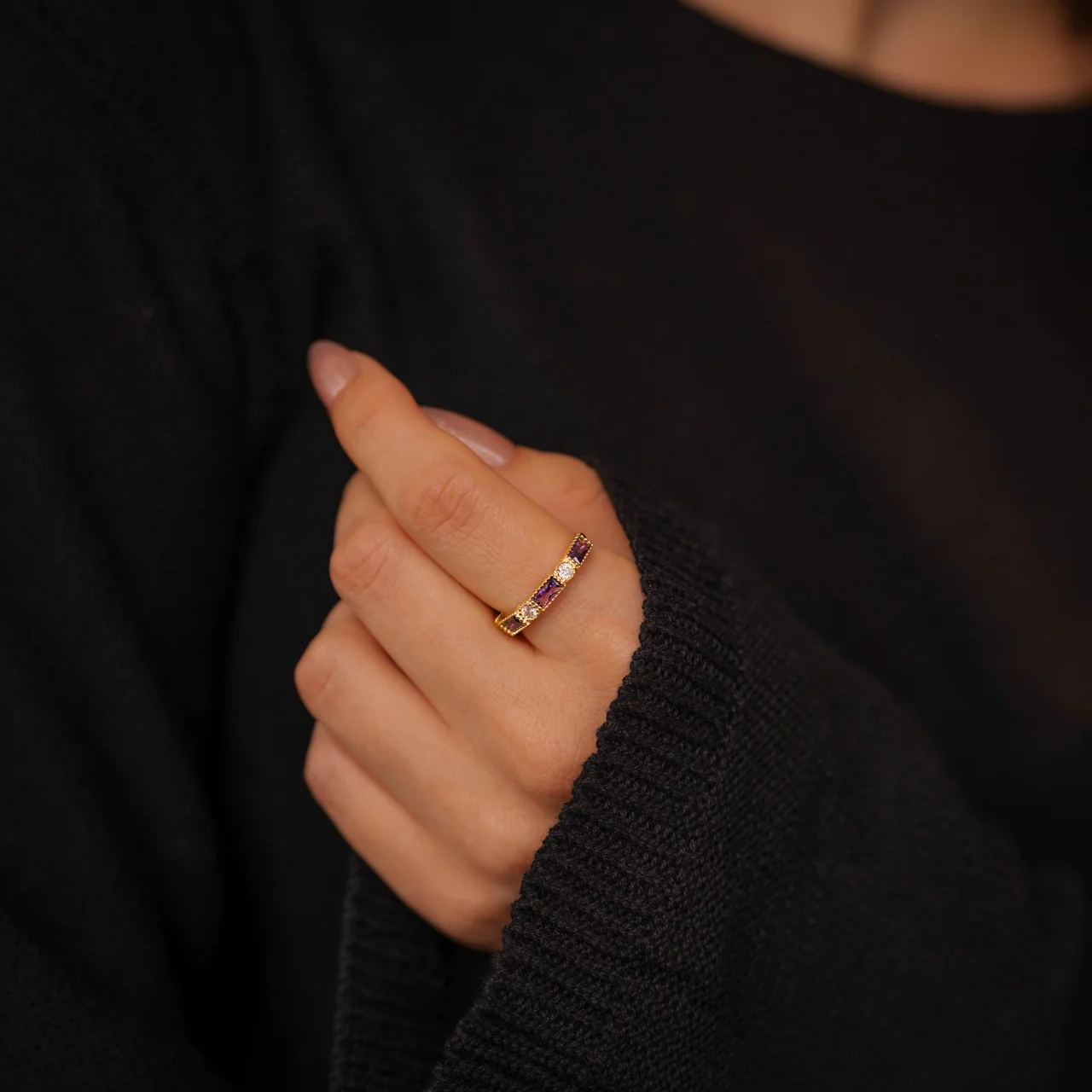 Personalized Round and Baguette Birthstone Ring - Image 3