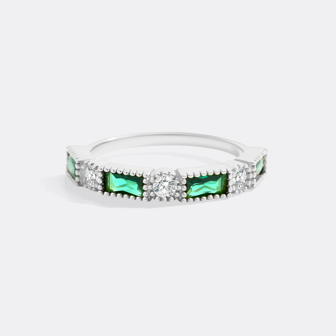 Personalized Round and Baguette Birthstone Ring - Image 7