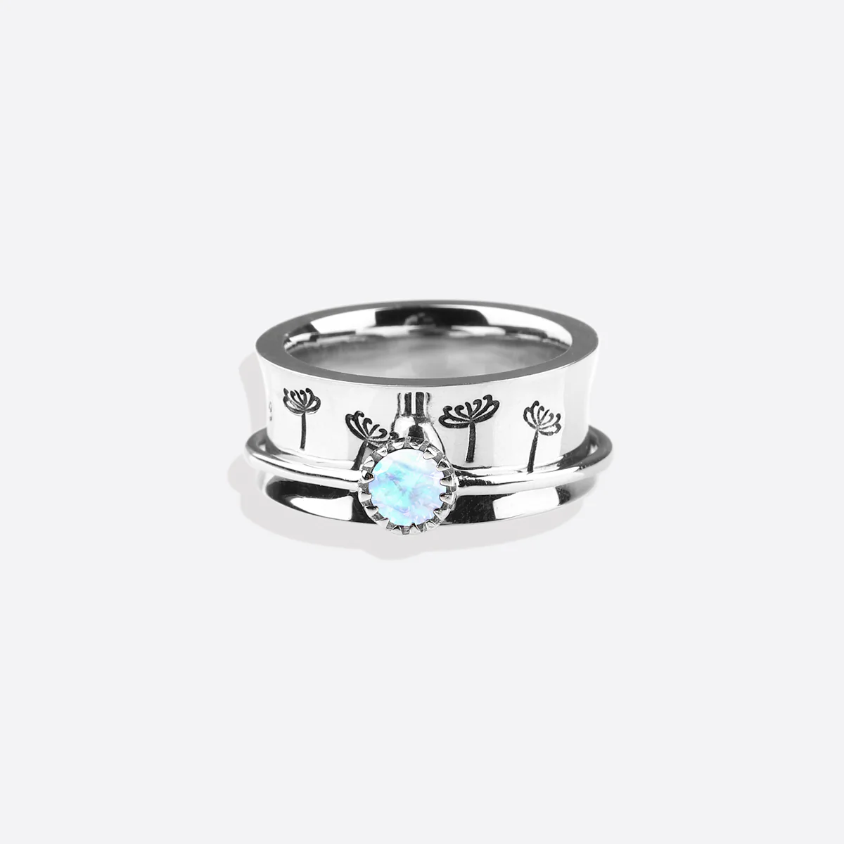 Silver Dandelion Birthstone Spinning Fidget Ring - Image 102