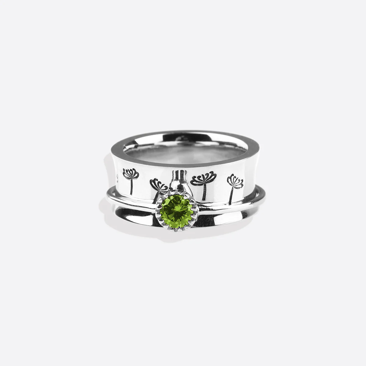 Silver Dandelion Birthstone Spinning Fidget Ring - Image 104