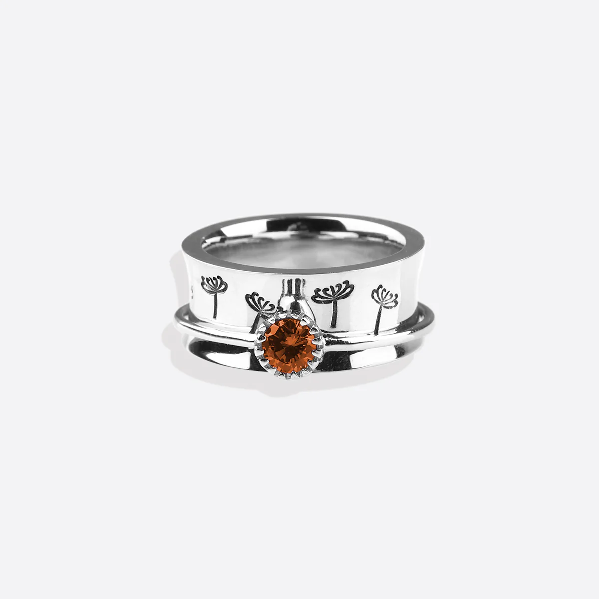 Silver Dandelion Birthstone Spinning Fidget Ring - Image 107