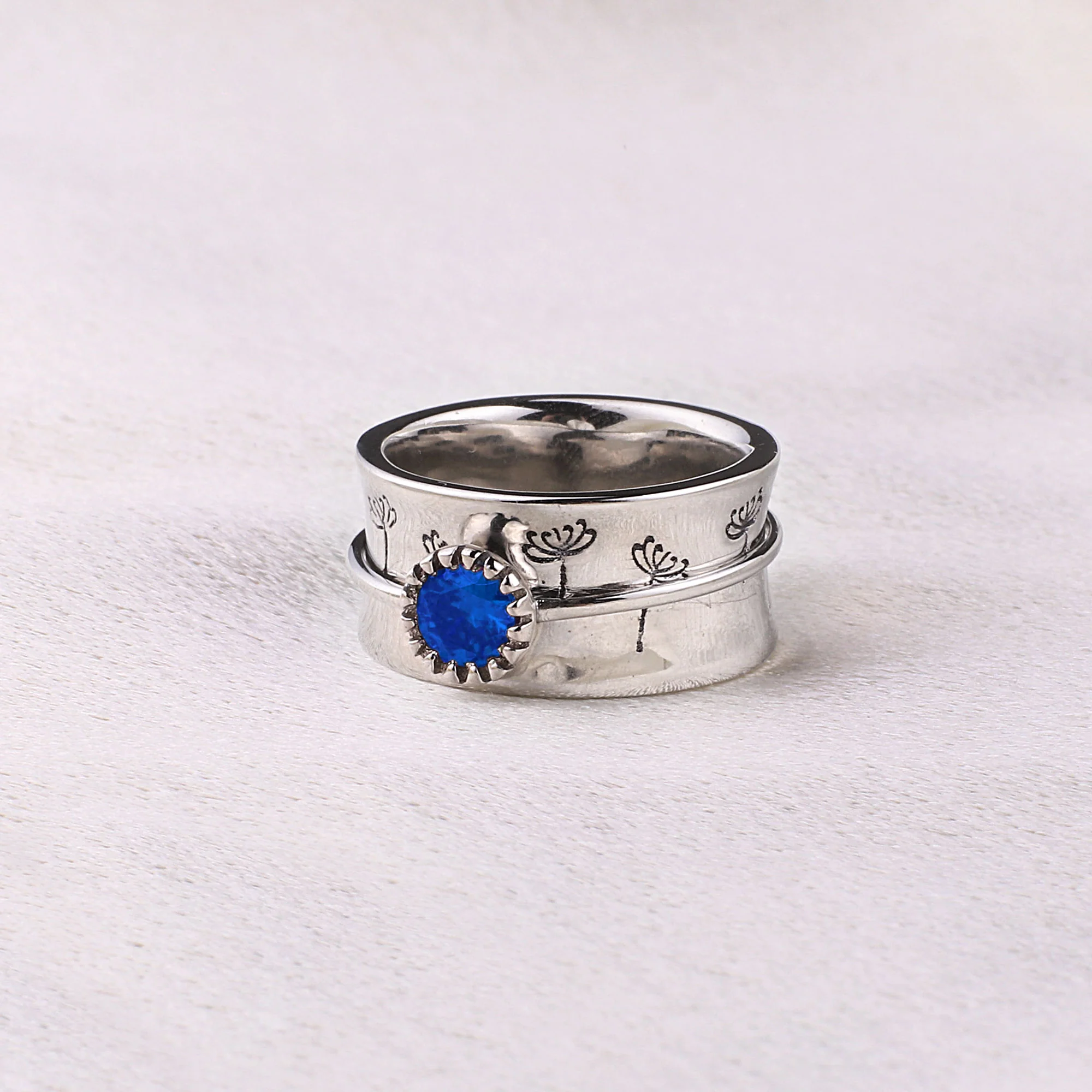 Silver Dandelion Birthstone Spinning Fidget Ring - Image 20