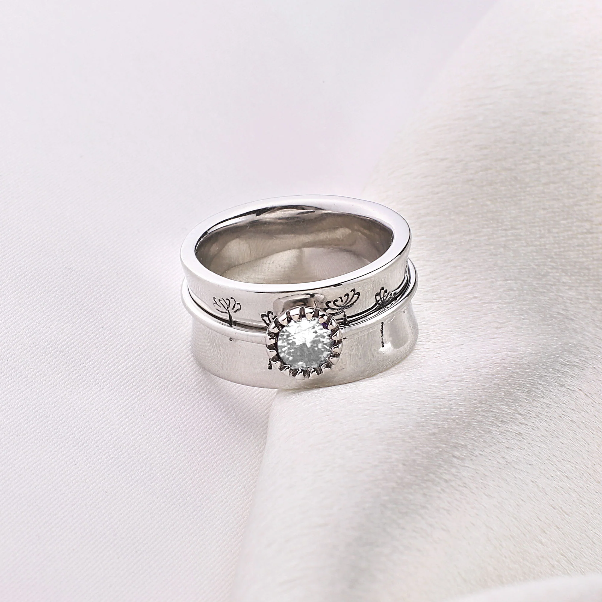 Silver Dandelion Birthstone Spinning Fidget Ring - Image 63
