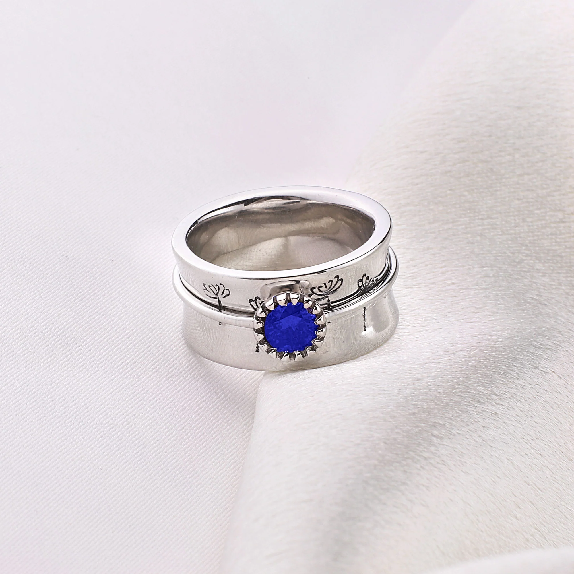 Silver Dandelion Birthstone Spinning Fidget Ring - Image 68