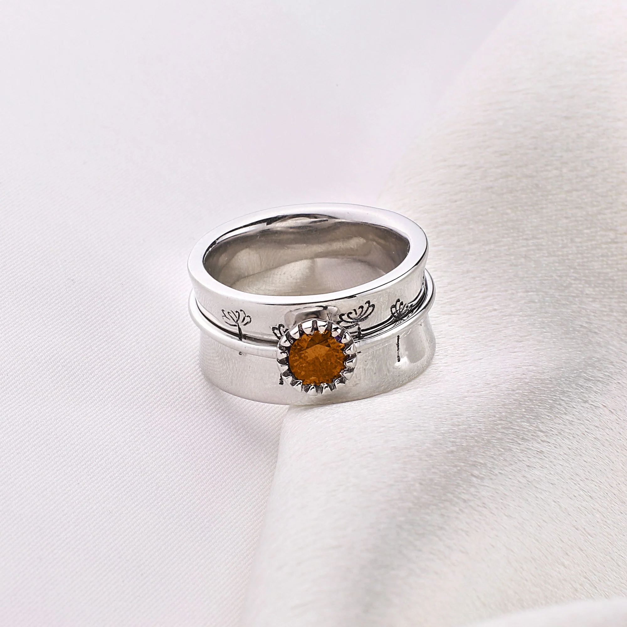 Silver Dandelion Birthstone Spinning Fidget Ring - Image 76