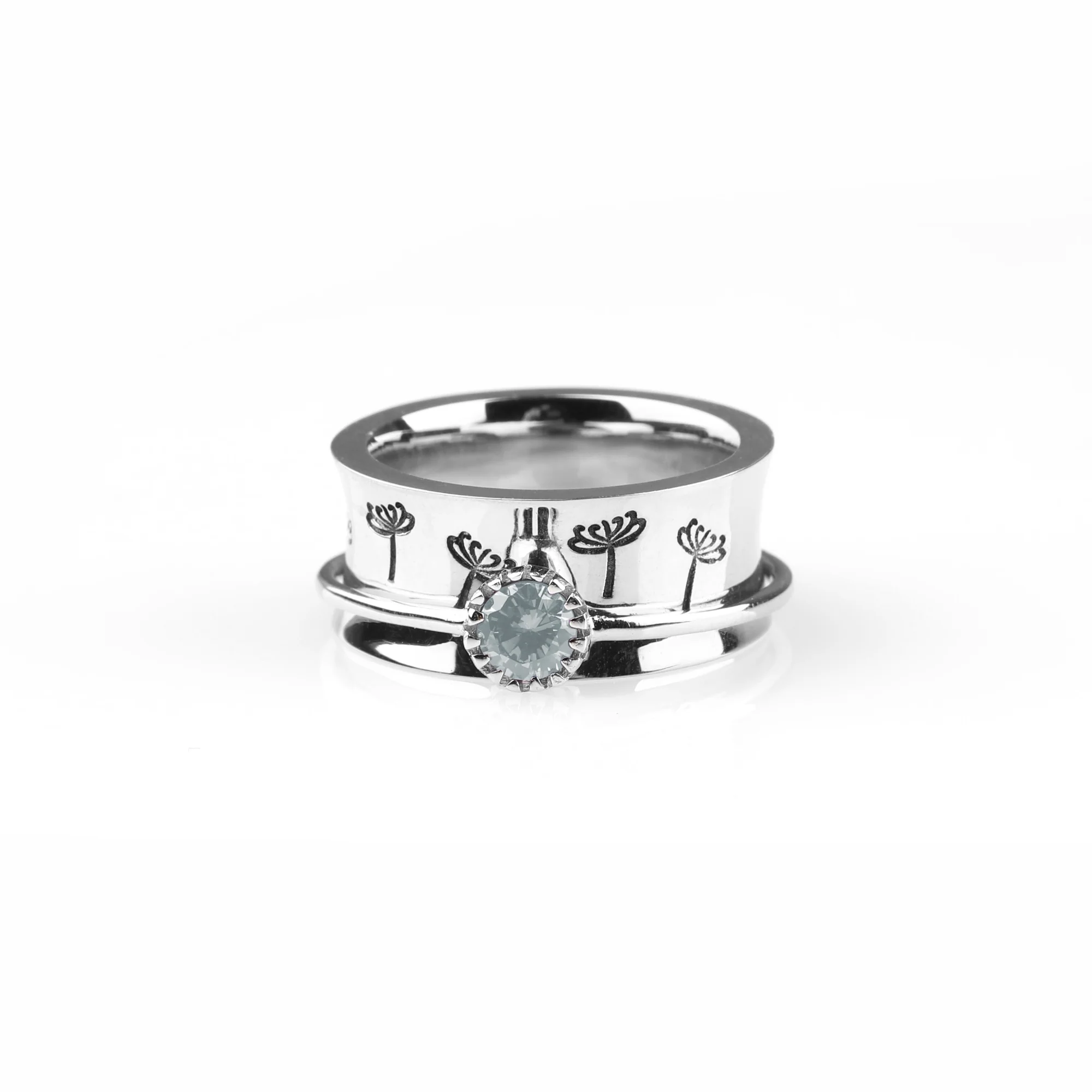 Silver Dandelion Birthstone Spinning Fidget Ring - Image 85