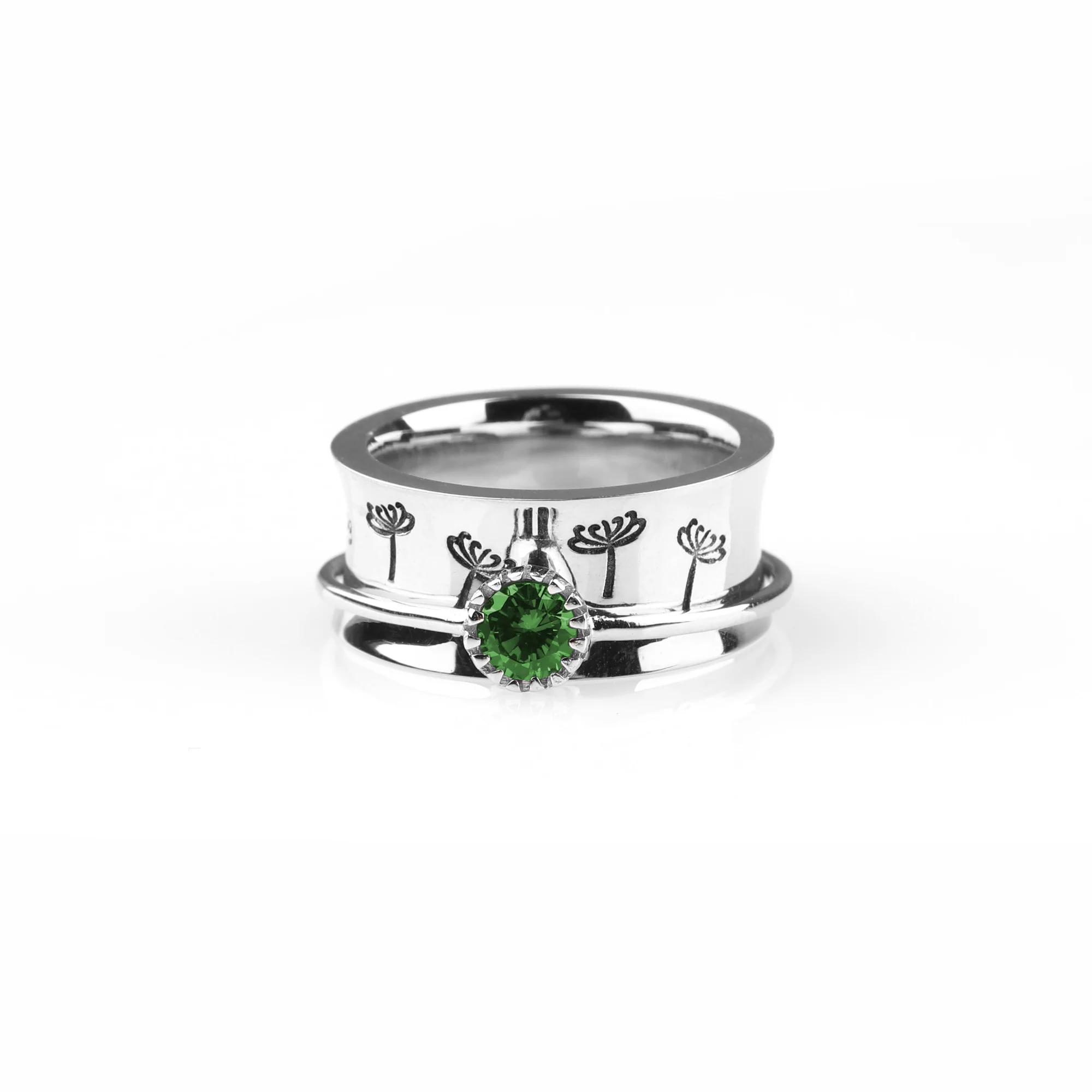 Silver Dandelion Birthstone Spinning Fidget Ring - Image 86