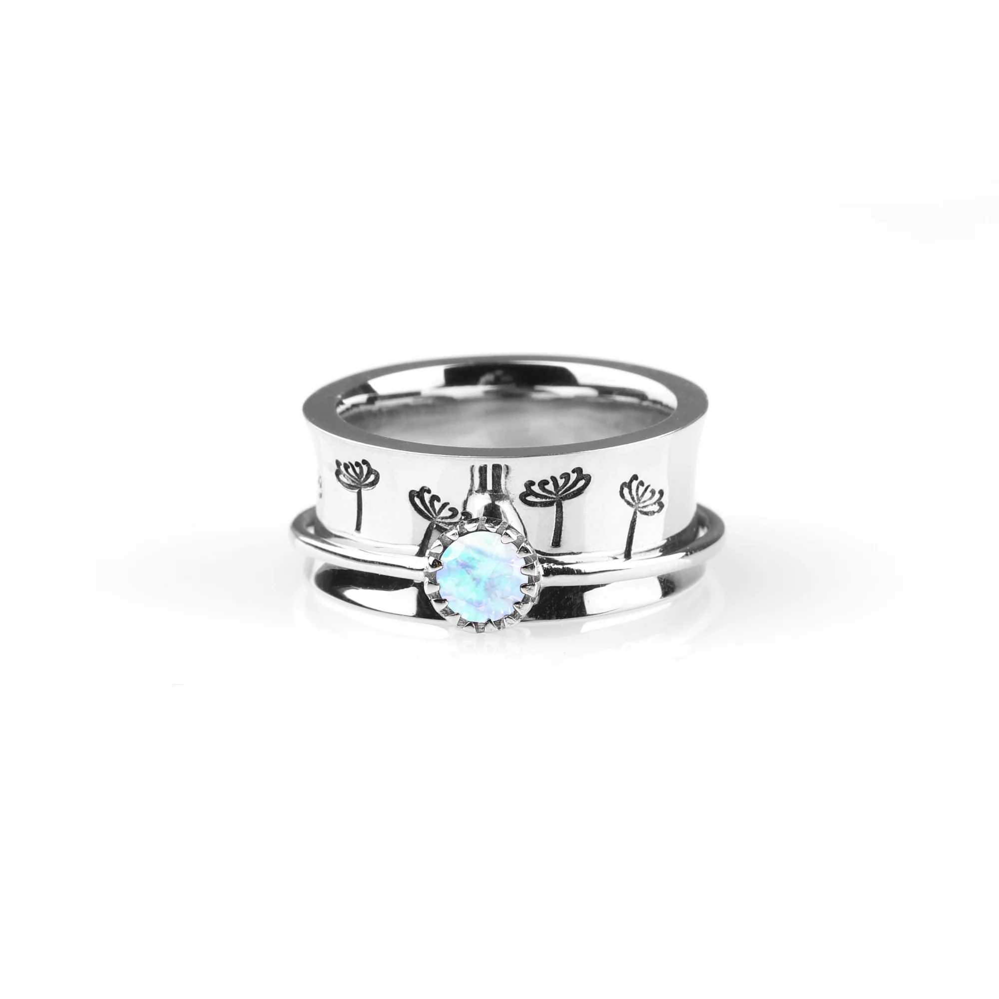 Silver Dandelion Birthstone Spinning Fidget Ring - Image 87