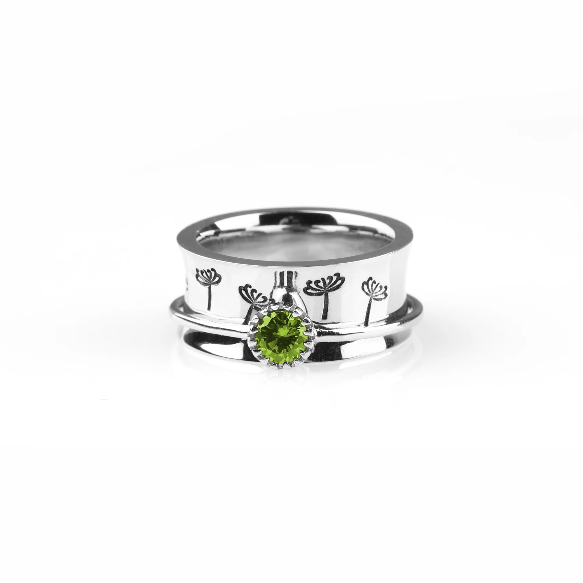 Silver Dandelion Birthstone Spinning Fidget Ring - Image 89