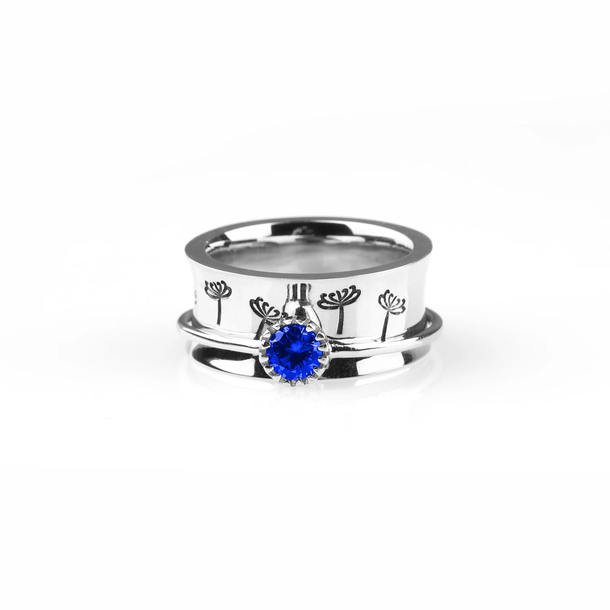 Silver Dandelion Birthstone Spinning Fidget Ring - Image 90