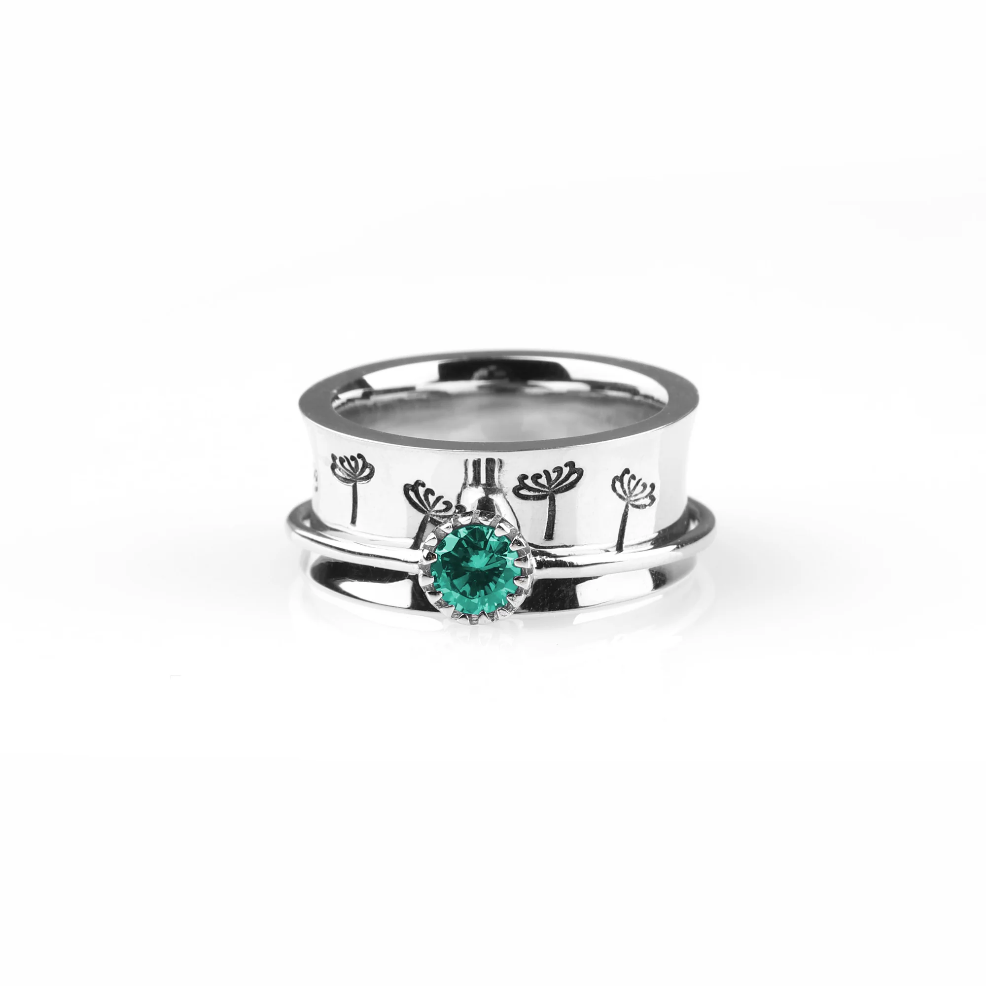 Silver Dandelion Birthstone Spinning Fidget Ring - Image 93