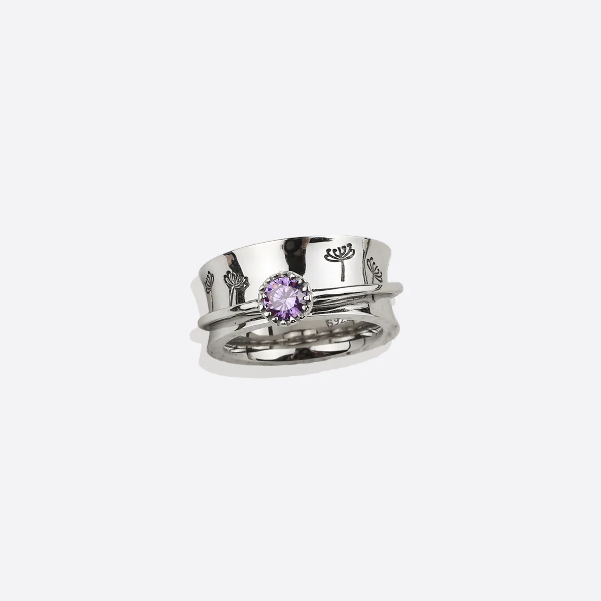Silver Dandelion Birthstone Spinning Fidget Ring - Image 95